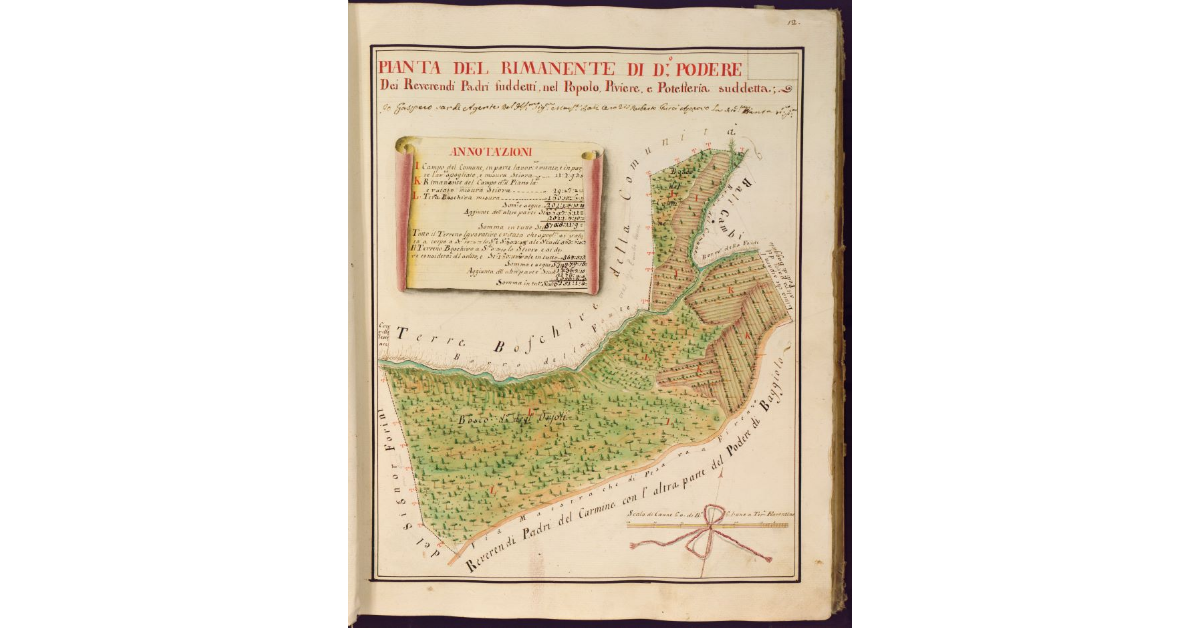 Pianta del rimanente di detto Podere dei Reverendi Padri [del Carmine, nel Popolo di S. Michele a Torri Piviere della Pieve di S. Giovanni in Sugana, Potesteria della Casellina]