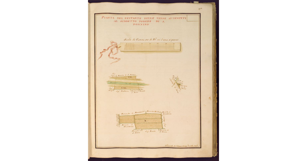 Pianta del restante delle terre attenenti al Podere di S. Donnino [dei RR. PP. del Carmine di Firenze, posto nella Cura di S. Donnino Podesteria di Sesto e Fiesole]