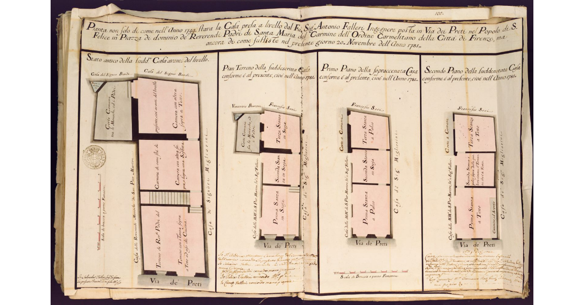 Pianta [della] casa presa a livello dal fu signor Antonio Falleri Ingegnere posta in Via dei Preti nel Popolo di S. Felice in Piazza [a Firenze]