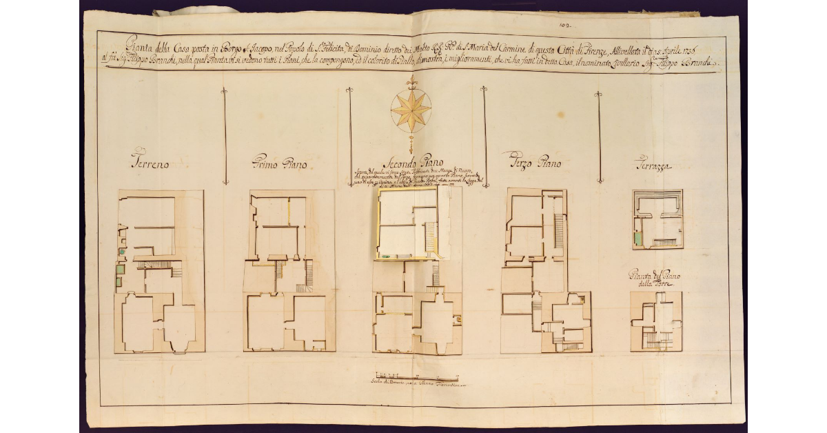 Pianta della casa posta in Borgo S. Iacopo, nel Popolo di S. Felicita [a Firenze]