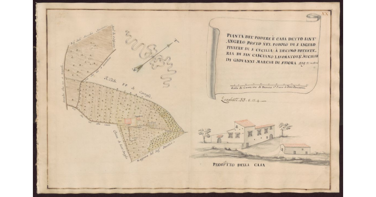 Pianta del Podere e casa detto Sant'Angelo posto nel Popolo di S. Angelo Piviere di S. Cecilia a Decimo Potesteria di S. Casciano