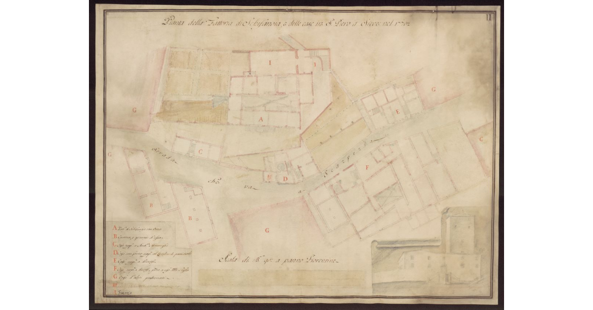 Pianta della Fattoria di Schifanoia, e delle case in S. Piero a Sieve nel 1770