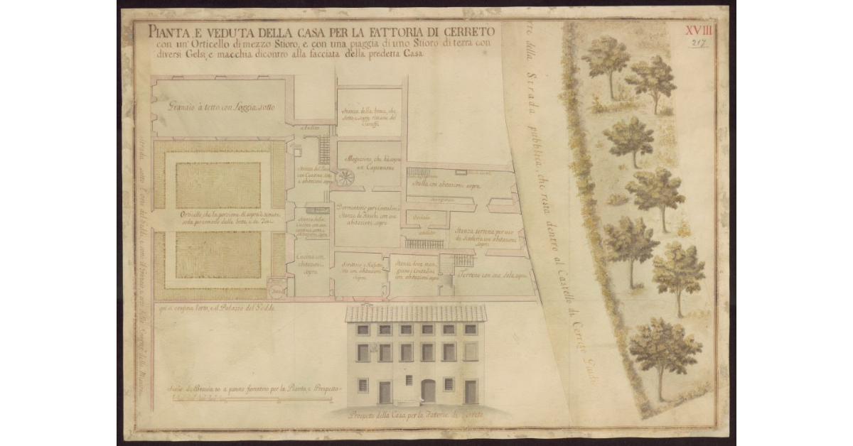 Pianta e veduta della casa per la Fattoria di Cerreto