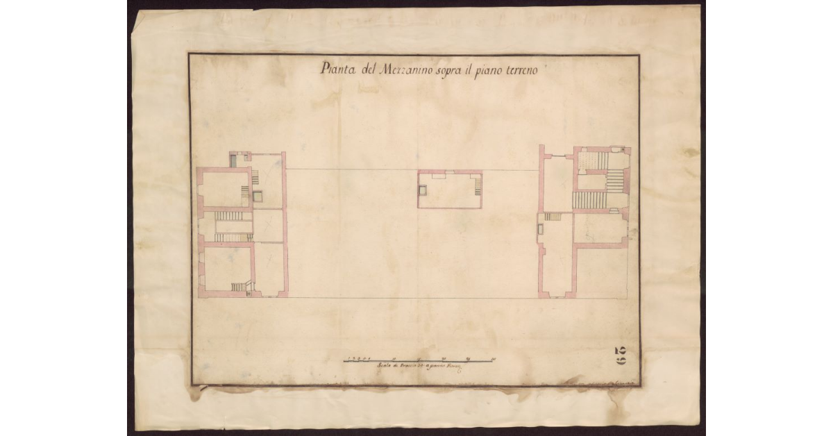 Pianta del mezzanino sopra il piano terreno [del casamento posto sul Prato a Firenze de RR. Padri di S. Iacopo]