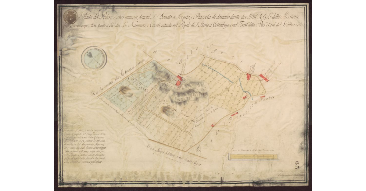Pianta del Podere e suoi annessi denominato S. Donato a Scopeto e Piazzola [...] situato nel Popolo di S. Ilario a Colombaia, e nel territorio della Comunità e Potesteria del Galluzzo