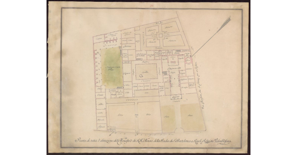 Pianta di tutta l'abitazione del Monastero dei RR. Monaci della Badia di S. Bartolomeo a Ripoli, Religione Vallombrosana
