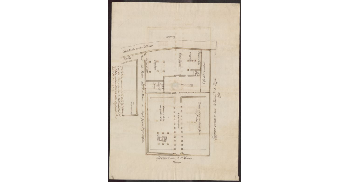 [Pianta della Chiesa di San Jacopo e della palazzina e casa colonica con terre annesse dei Monaci della Badia di Ripoli]