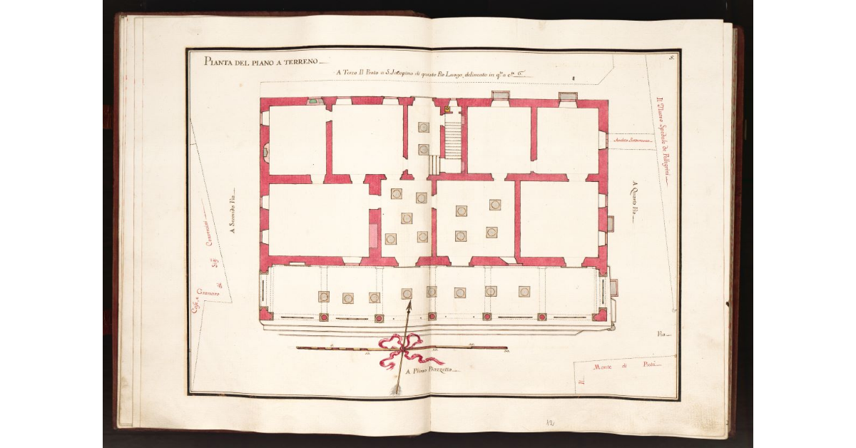 Pianta del piano a terreno [della Pia Casa di Sapienza posta in cappella di S. Jacopo in Castellare]
