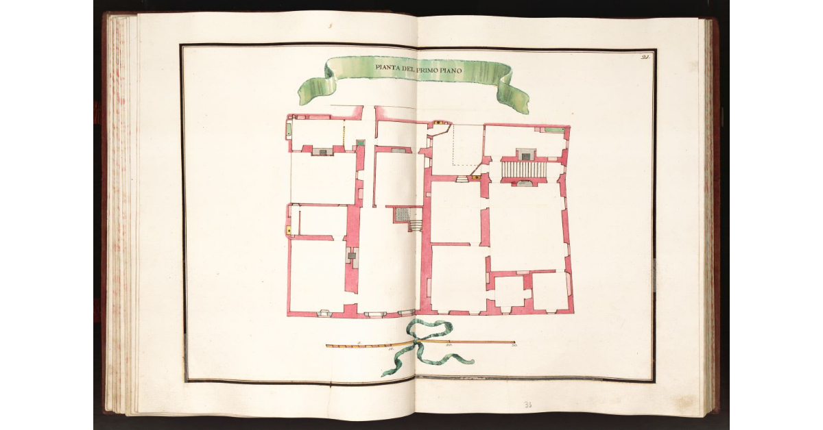 Pianta del primo piano [delle Case e botteghe poste in cappella di S. M. Presbiteri Anselmi alias del Giglio]