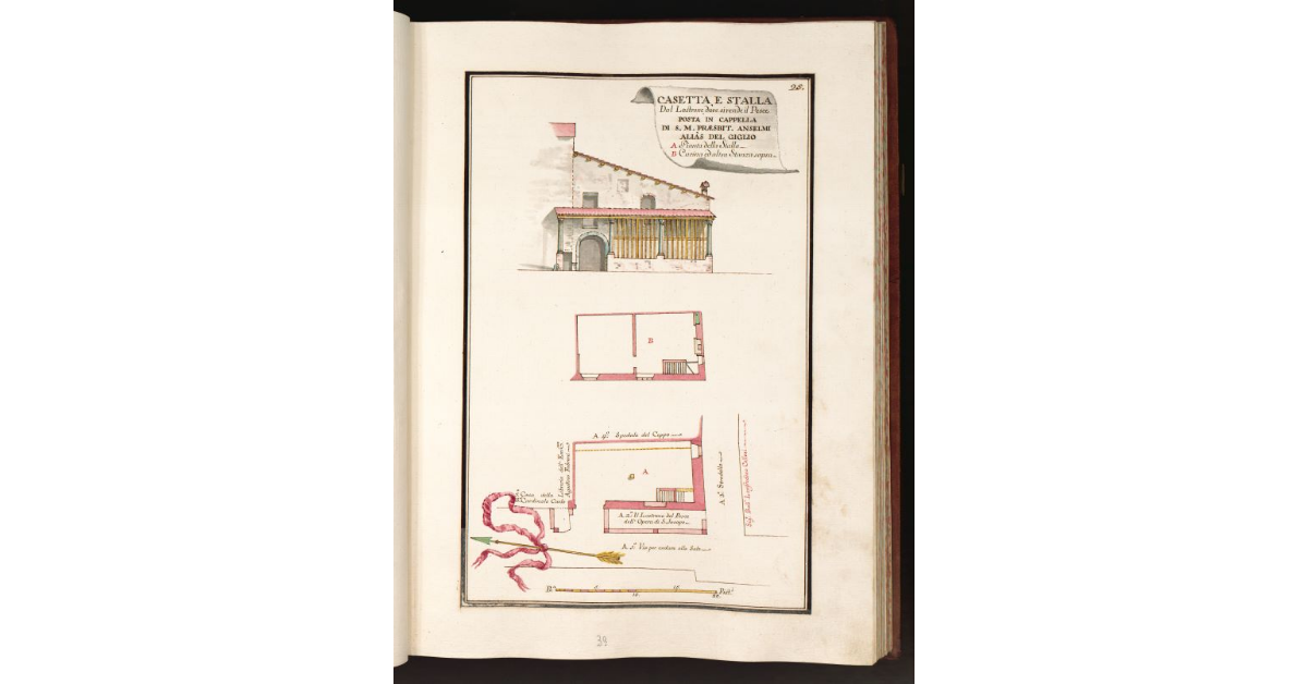 Casetta e stalla dal Lastrone dove si vende il pesce posta in Cappella di S. M. Presbit. Anselmi alias del Giglio