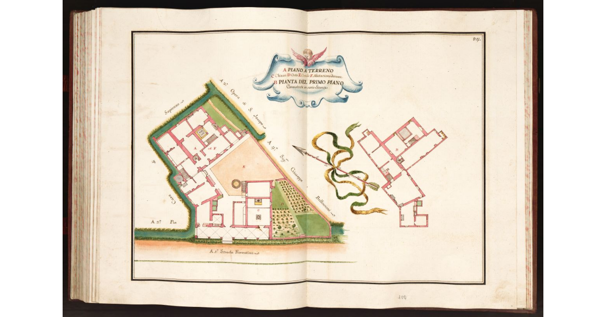 A Piano a terreno B pianta del primo piano [della Chiesa di S. Bartolomeo con casa attigua posta in comune della Pergola]