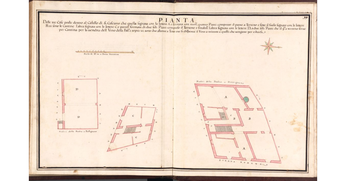 [Pianta delle tre case poste dentro al Castello di S. Casciano]
