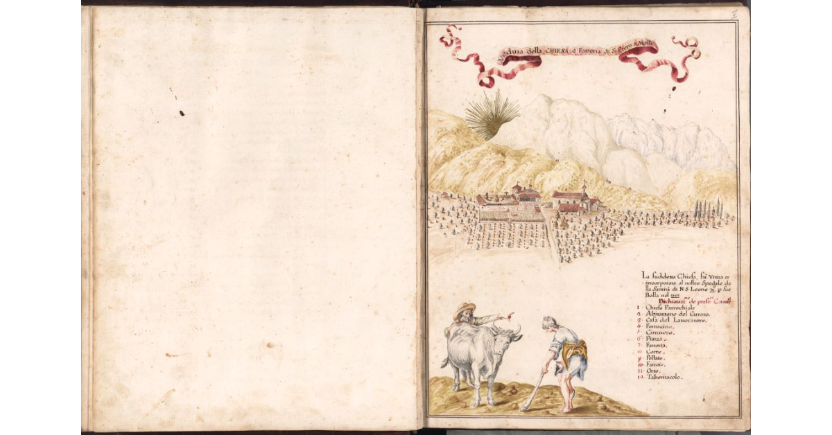 Veduta della Chiesa e Fattoria di S. Piero a Massa