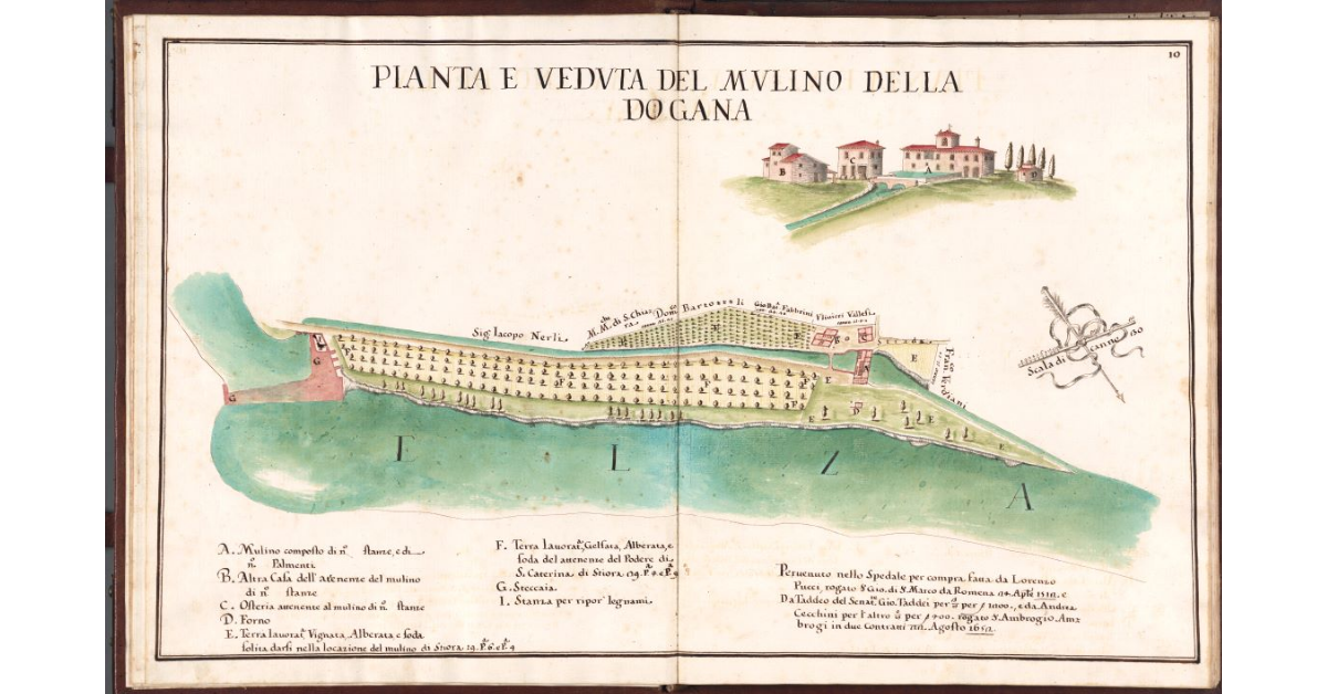 Pianta e veduta del Mulino della Dogana