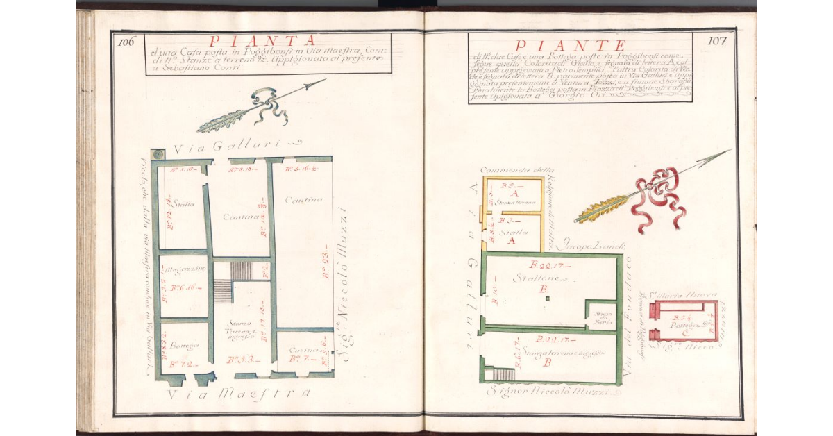 [Pianta bipartita di altrettanti fabbricati ubicati a Poggibonsi]