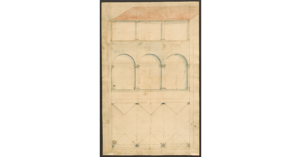 [Prospetto e pianta di loggia non identificata]