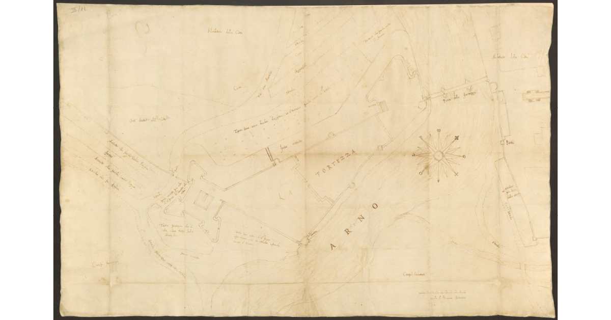 [Pianta parziale della città di Pisa con la fortezza]