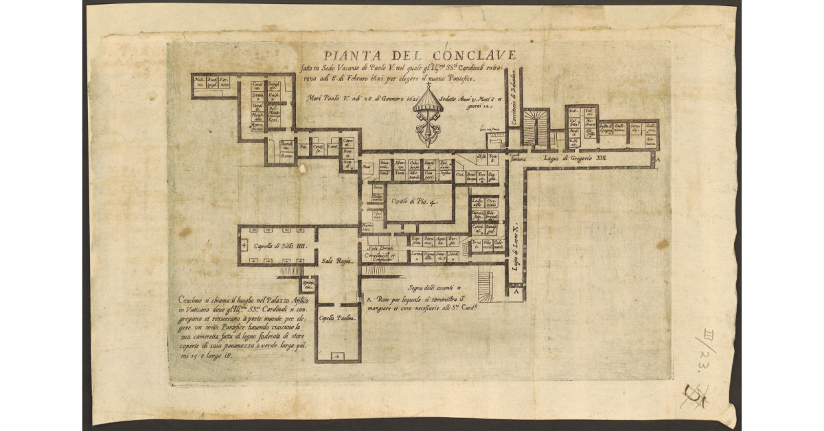 PIANTA DEL CONCLAVE fatto in sede vacante di Paolo V nel quale gl'Ill.mi SS.ri Cardinali entrarono adì 8 di Febrero 1621 per elegere il nuovo Pontefice…