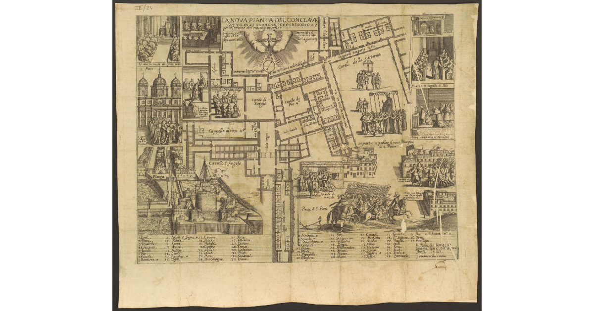 LA NOVA PIANTA DEL CONCLAVE FATTO IN SEDE VACANTE DE GREGORIO XV PER L'ELETTIONE DEL NUOVO PONTEFICE