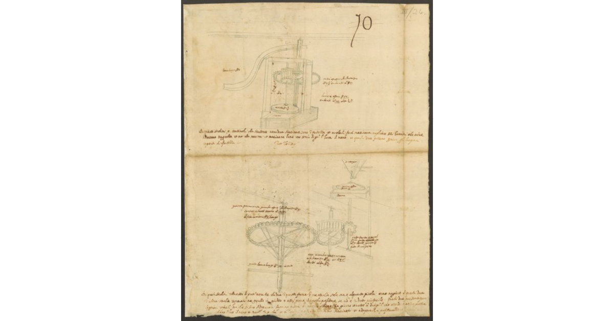 [Disegno del ritrecine, della macina e di ingranaggi da mulini per la città Grosseto]