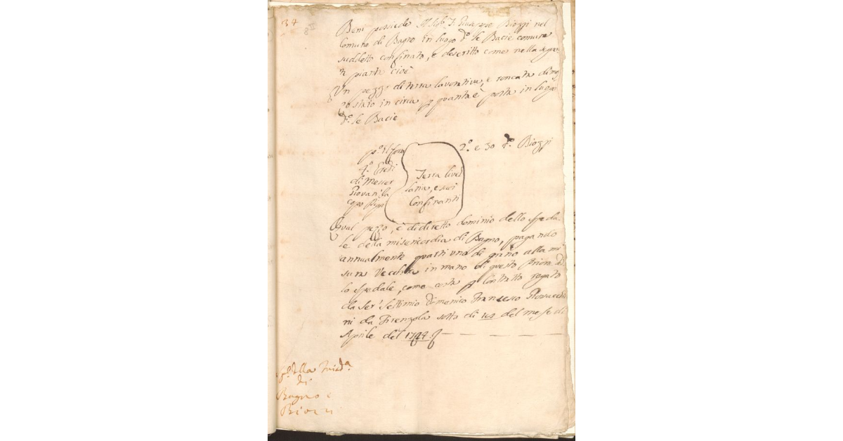 [Appezzamento di terreno tenuto a livello dal sig. Giuseppe Biozzi nel comune di Bagno]