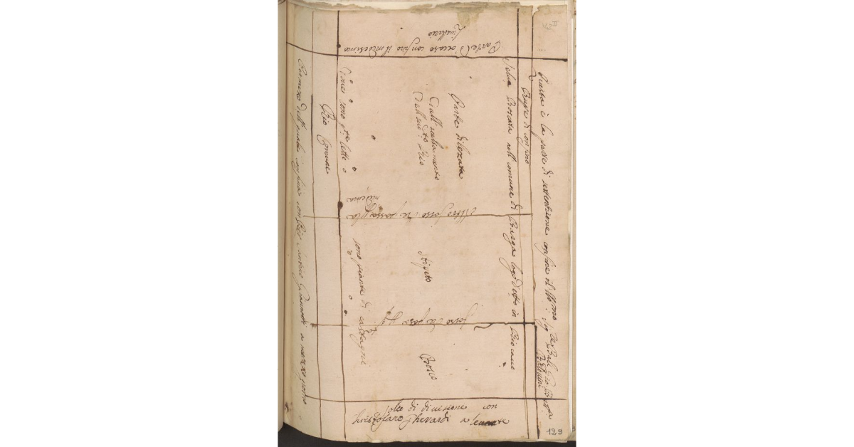 [Pianta dei terreni concessi a livello a Filippo Mengheschi dallo Spedale di S. Lucia di Barga]