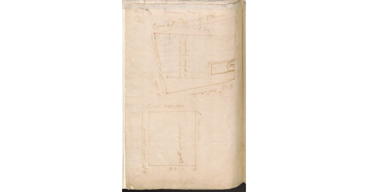 [Pianta del terreno adiacente allo Spedale di S. Maria Maddalena a S. Martino a Pontorme e di un altro terreno posto al Ponte Rosso, entrambi concessi al sig. Antonio Ceccarelli]