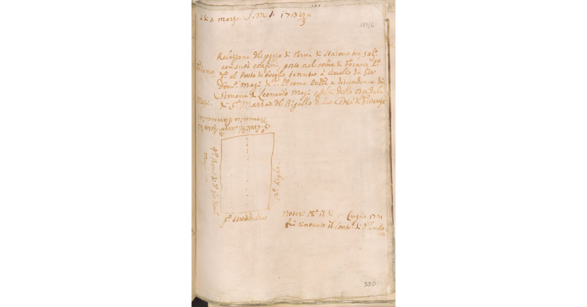 [Appezzamento di terreno concesso a livello a Giovan Domenico Magi dallo Spedale di S. Maria Maddalena del Bigallo a Foiano]