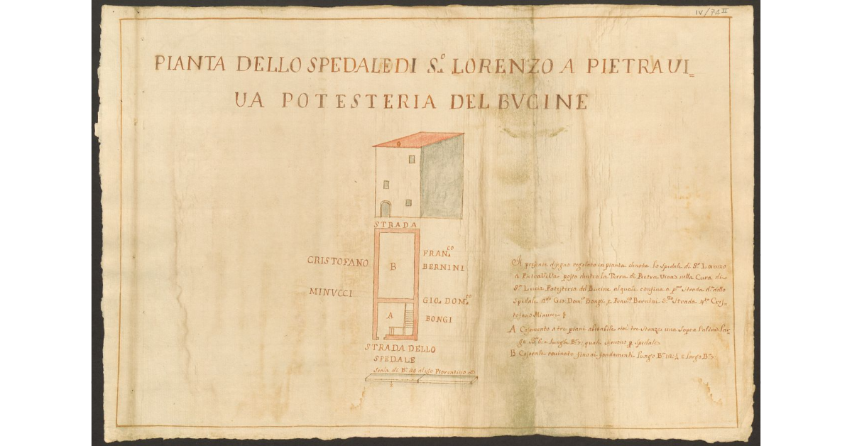 Pianta dello Spedale di S. Lorenzo a Pietraviva Potesteria del Bucine