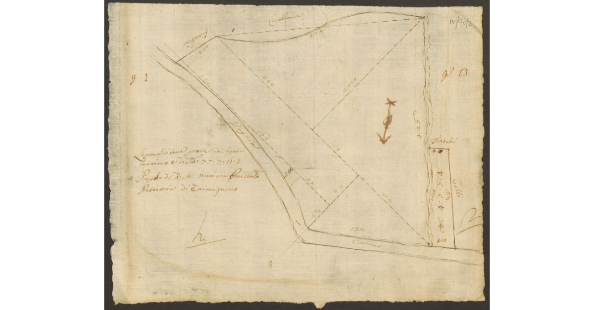 [Pianta di un terreno posto lungo la strada di Bogaia di proprietà dello Spedale del Ceppo di Carmignano]