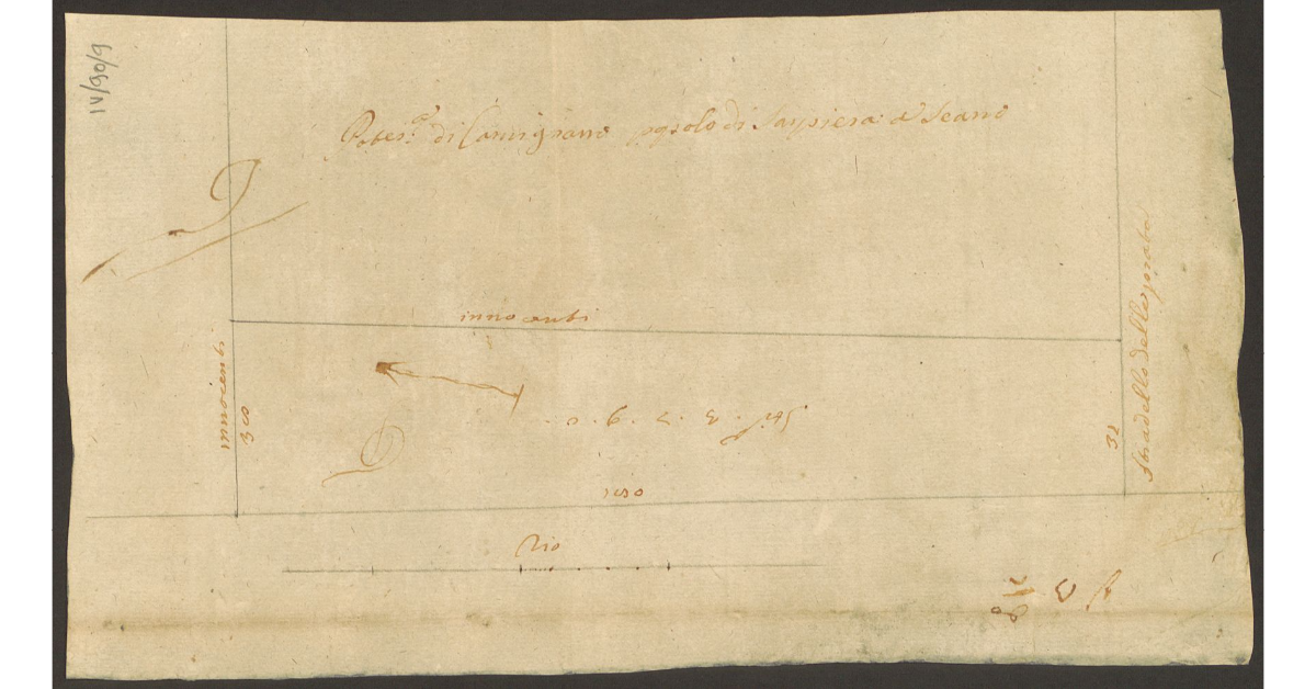 [Pianta di un appezzamento di terreno di proprietà dello Spedale del Ceppo di Carmignano]