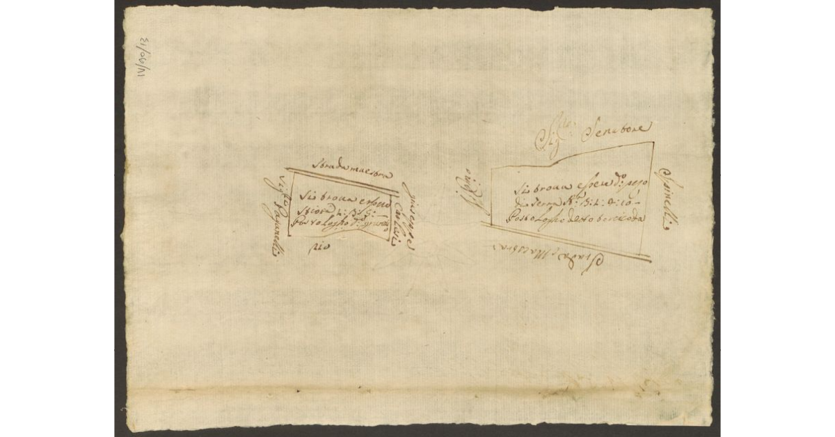 [Pianta di due appezzamenti di terreno di proprietà dello Spedale del Ceppo di Carmignano]