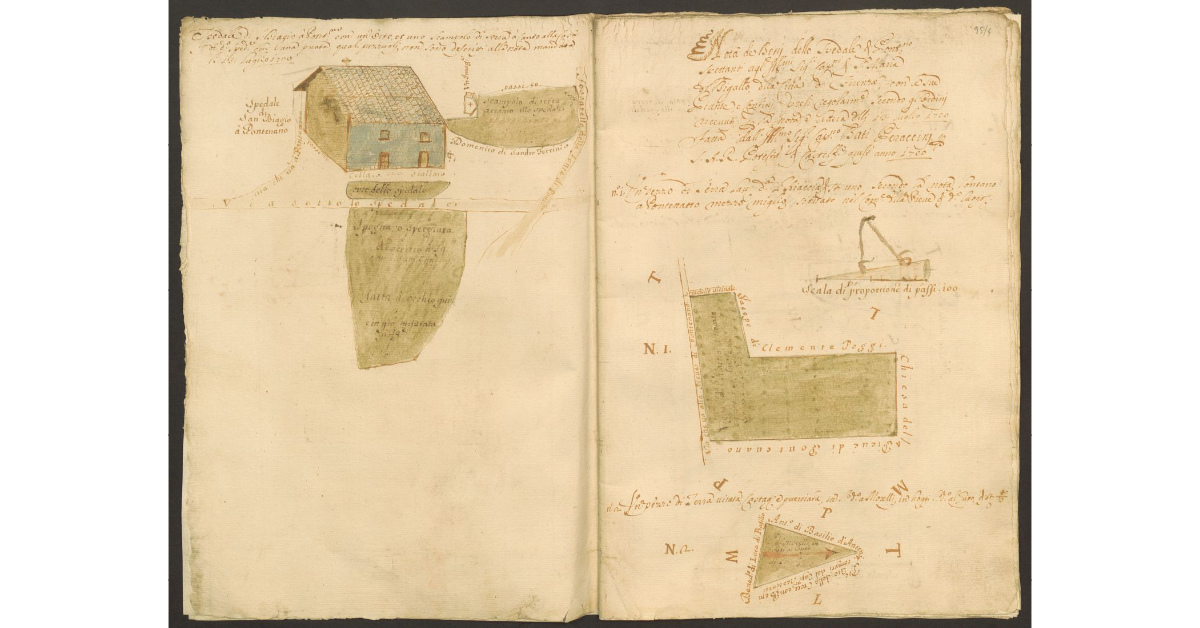 [Piante dei beni dello Spedale di Pontenano spettanti ai Capitani di S. Maria del Bigallo e concessi a livello a Mariotto del Sette e ai suoi nipoti]