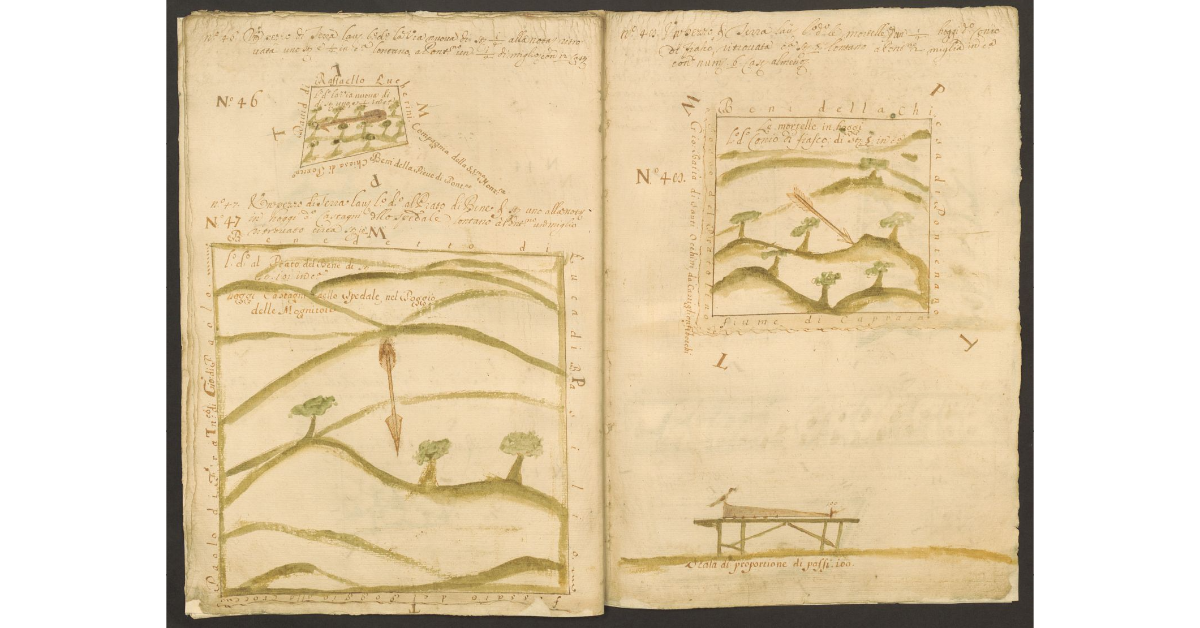 [Piante di alcuni terreni dello Spedale di Pontenano spettanti ai Capitani di S. Maria del Bigallo concessi a livello a Mariotto del Sette e ai suoi nipoti]