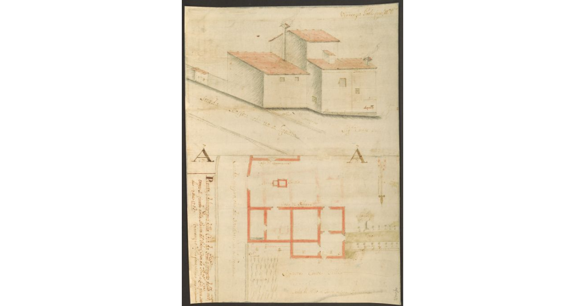 Pianta e delineazione della Casa da Pron.e e prospetto della med.ma come si rivede dalla Pianta del Podere Casa da Pron.e, e Lav.re fatta sotto di settembre 1765