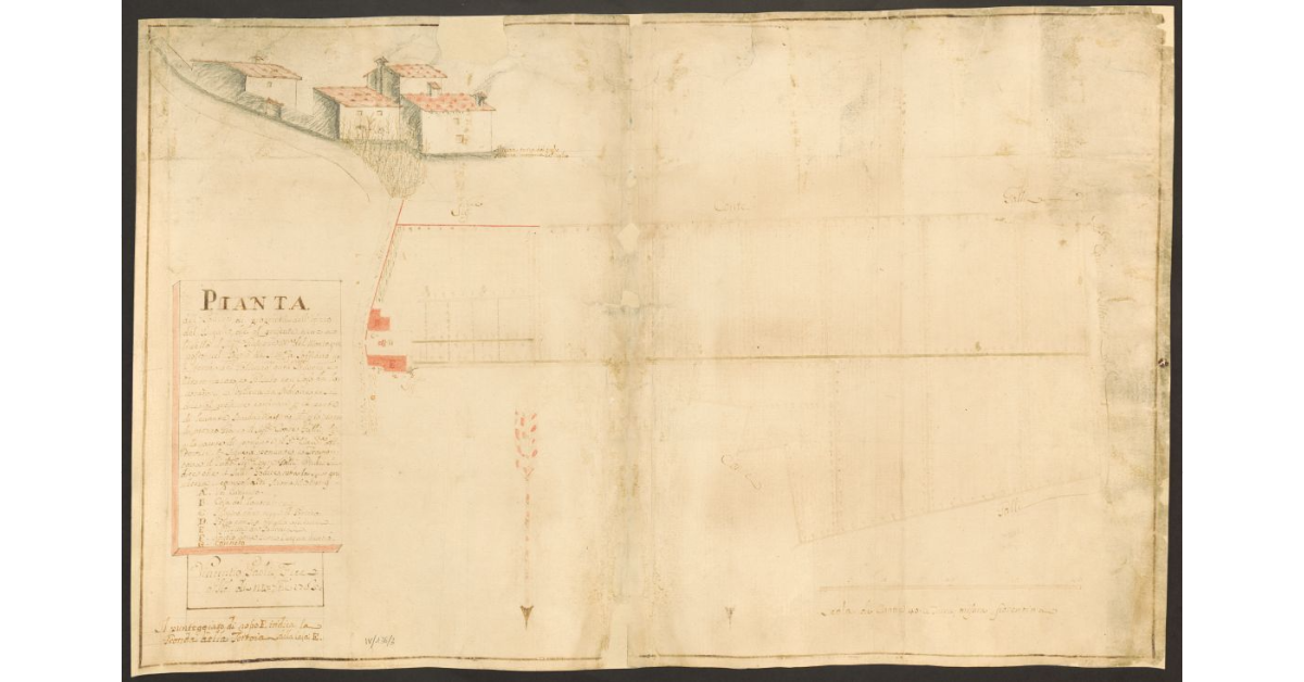 Pianta del Podere di proprietà dell'Ufizio del Bigallo, che al presente tiene a livello il Sig.re Giuseppe M.a del Montagna, Posto nel Popolo di S. M.a a Soffiano, potesteria del Galluzzo, luogo detto al Moro, qual Podere è Vitato fruttato e gelsato, con Casa da Lavoratore e Villetta da Padrone [...]