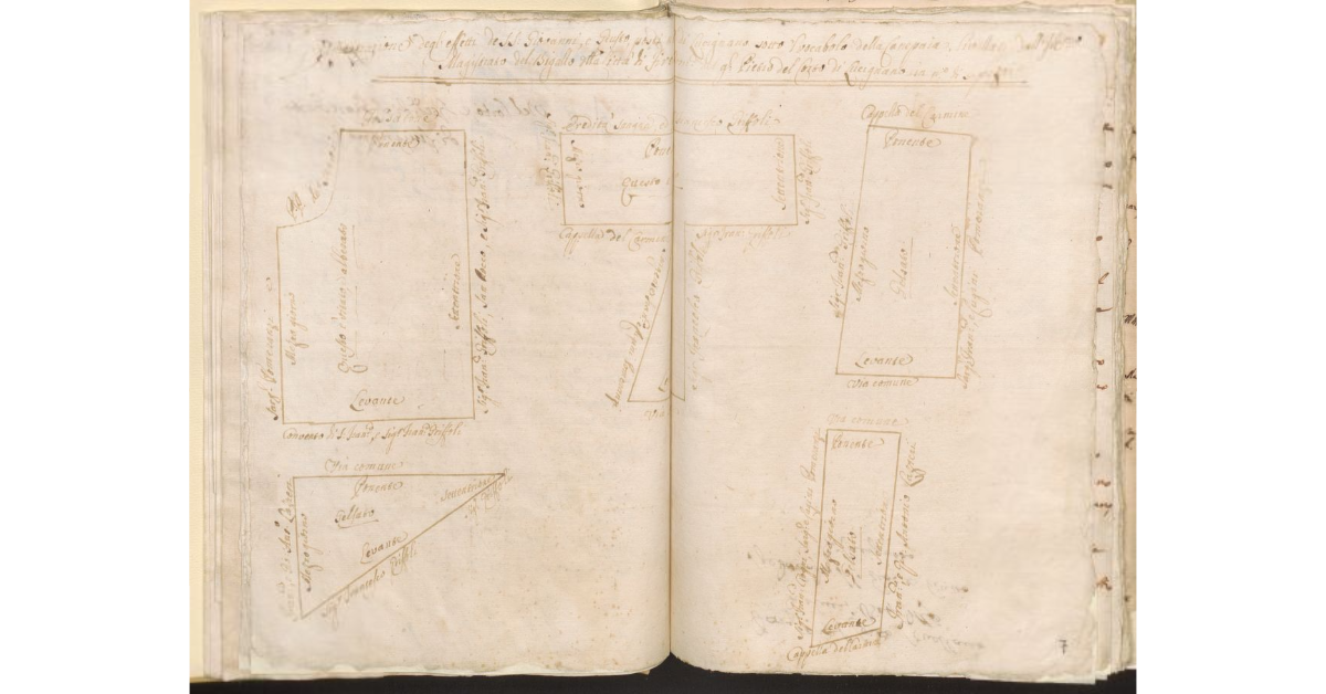 Dimostrazione degli effetti de S.S. Giovanni, e Giusto, posti nel [comune] di Lucignano sotto il vocabolo della Canepaia, livellati dall'Ill.mo Magistrato del Bigallo della Città di Firenze [a] Domenico del gl. Pietro del Corto di Lucignano in n. di 5 pezzi