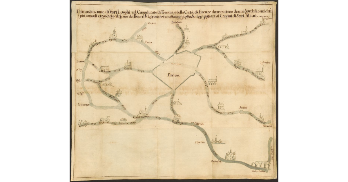 Dimostrazione di Vari Luoghi nel Granducato di Toscana, e della Città di Firenze dove esistono diversi Spedali considerati i più comodi, e regolati per il riposo dei Poveri Pellegrini, che transitano per questo Stato per passare ai Confini di Stati Alieni