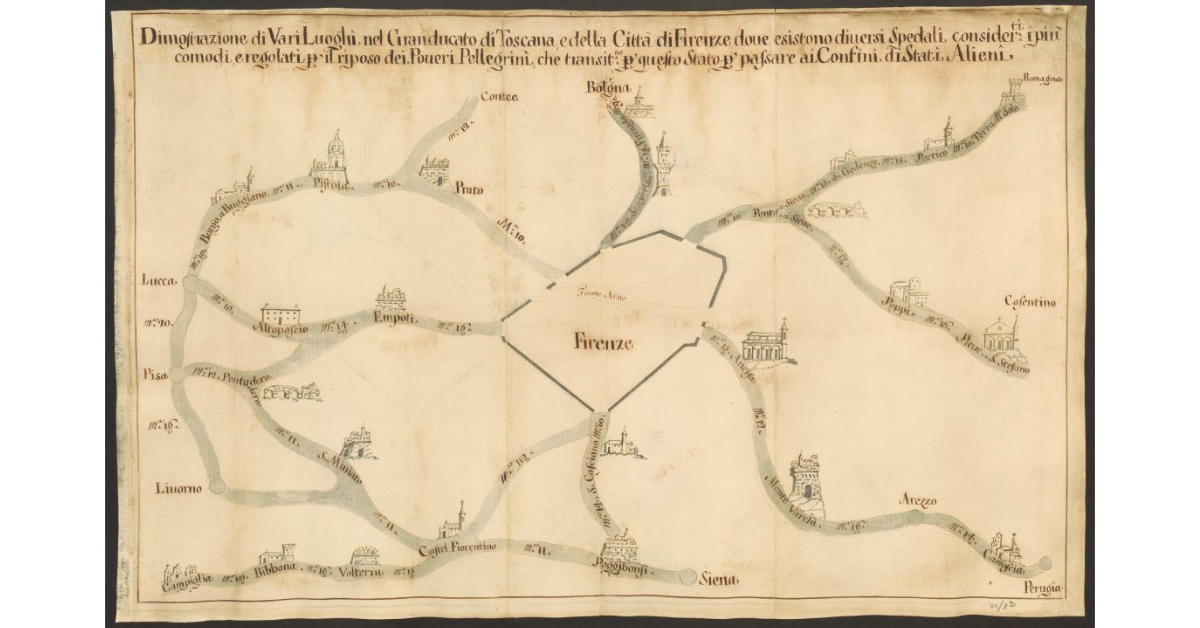 Dimostrazione di Vari Luoghi nel Granducato di Toscana, e della Città di Firenze dove esistono diversi Spedali considerati i più comodi, e regolati per il riposo dei Poveri Pellegrini, che transitano per questo Stato per passare ai Confini di Stati Alieni