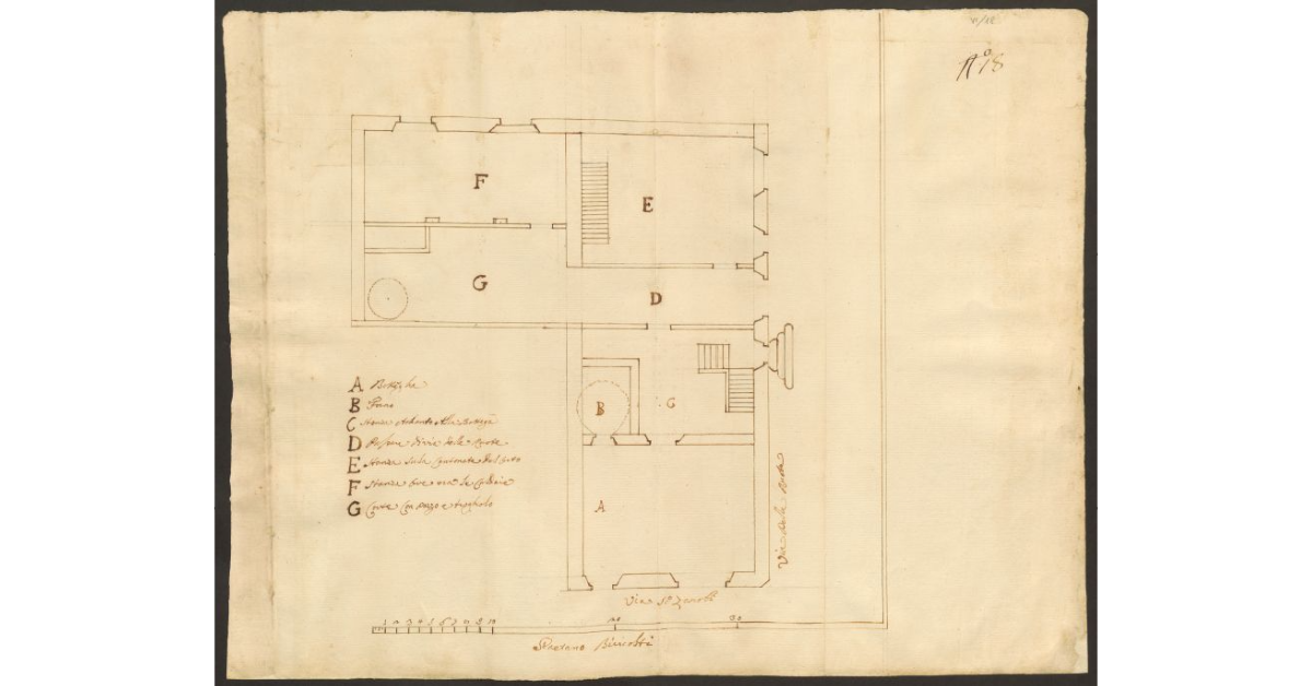 [Pianta della casa concessa a livello al Pratellesi, posta fra via S. Zanobi e via delle Ruote]