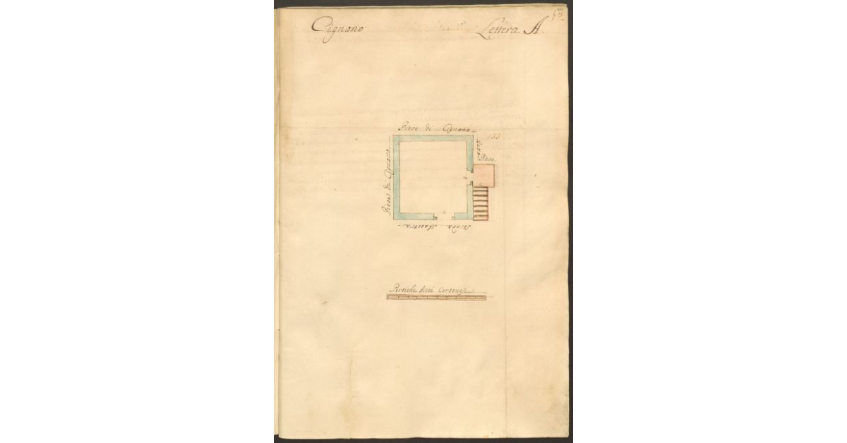 [Pianta di una casa posseduta dai Padri Agostiniani, posta in Cignano, vicariato di Cortona]