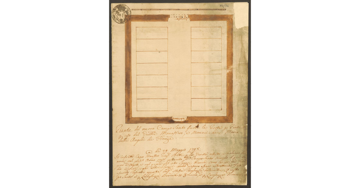 Pianta del nuovo Campo Santo fuori la Porta a Pinti per uso del Venerabile Monastero, e Monaci di S. Maria delli Angeli di Firenze