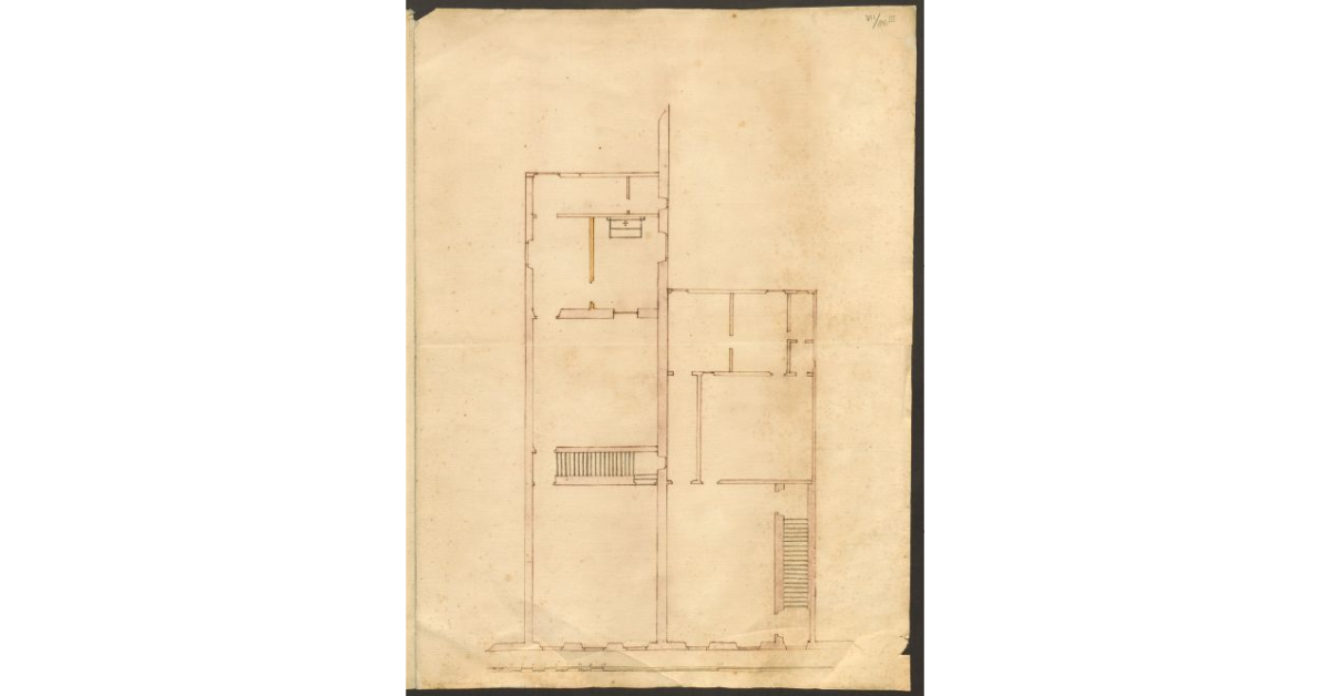 [Pianta del piano terreno di due case attenenti al patrimonio dei Catecumeni, con l'indicazione di alcuni lavori che devono essere eseguiti]