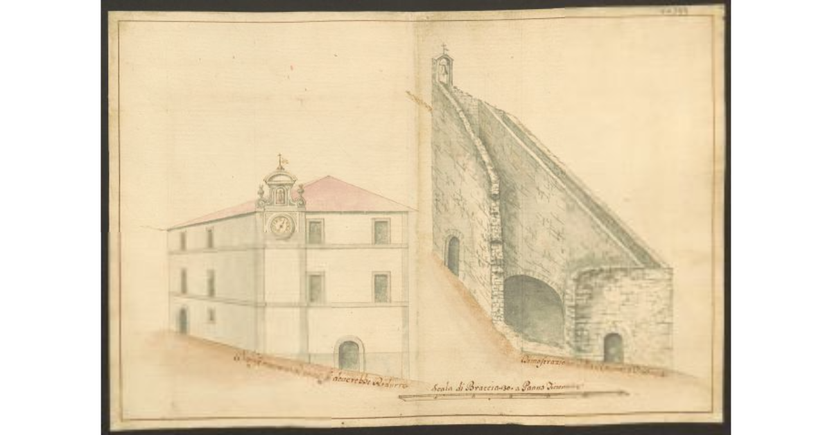 [Prospetto dell'edificio in rovina e dell'edificio in base al progetto di ristrutturazione]