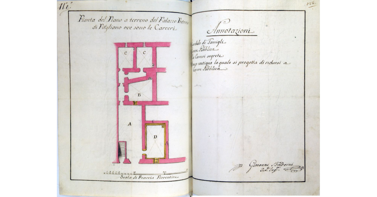 Pianta del Piano a terreno del Palazzo Pretorio di Pitigliano ove sono le Carceri