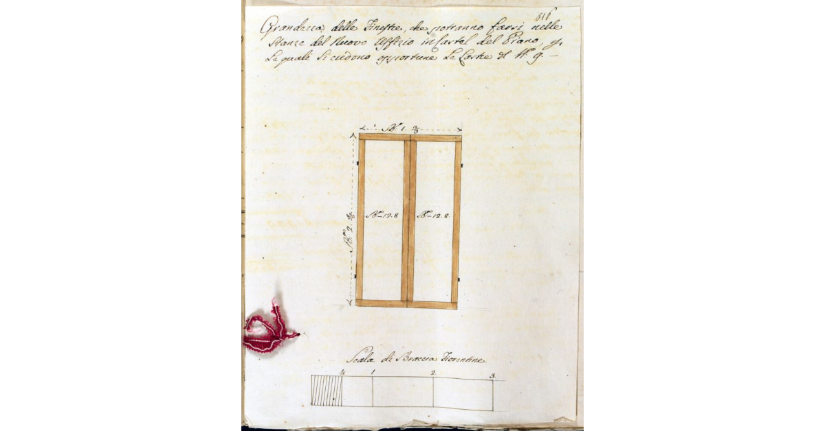 Grandezza delle Finestre, che potranno farsi nelle stanze del Nuovo Uffizio in Castel del Piano, per le quali si credono opportune Le Lastre di N. 9