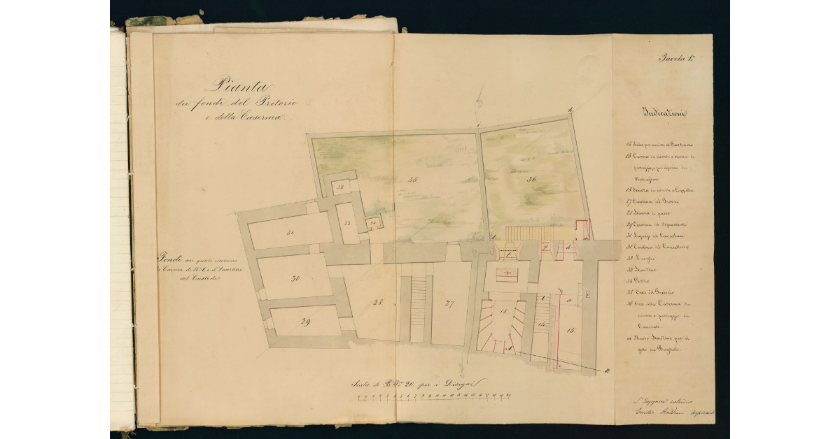Pianta dei fondi del Pretorio e della Caserma