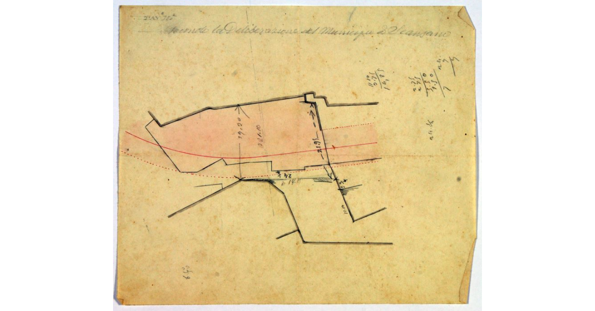 [Pianta del tratto della strada provinciale n. 24 che attraversa l’abitato di Scansano in prossimità della via degli Addobbi, fra la piazza Grande e l’orto Avunti]
