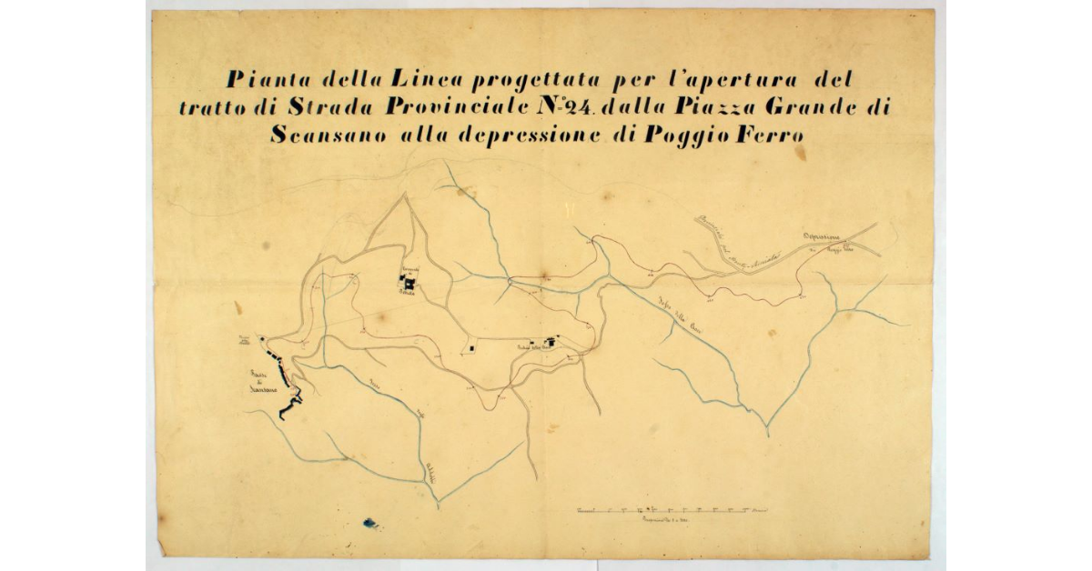 Pianta della Linea progettata per l'apertura del tratto di Strada Provinciale N° 24 dalla Piazza Grande di Scansano alla depressione di Poggio Ferro
