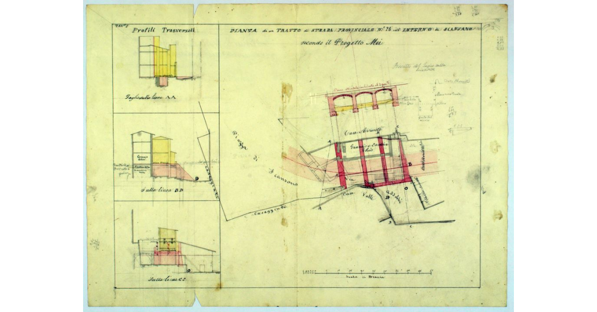 Pianta di un tratto di strada provinciale N° 24 nell'interno di Scansano secondo il Progetto Mei